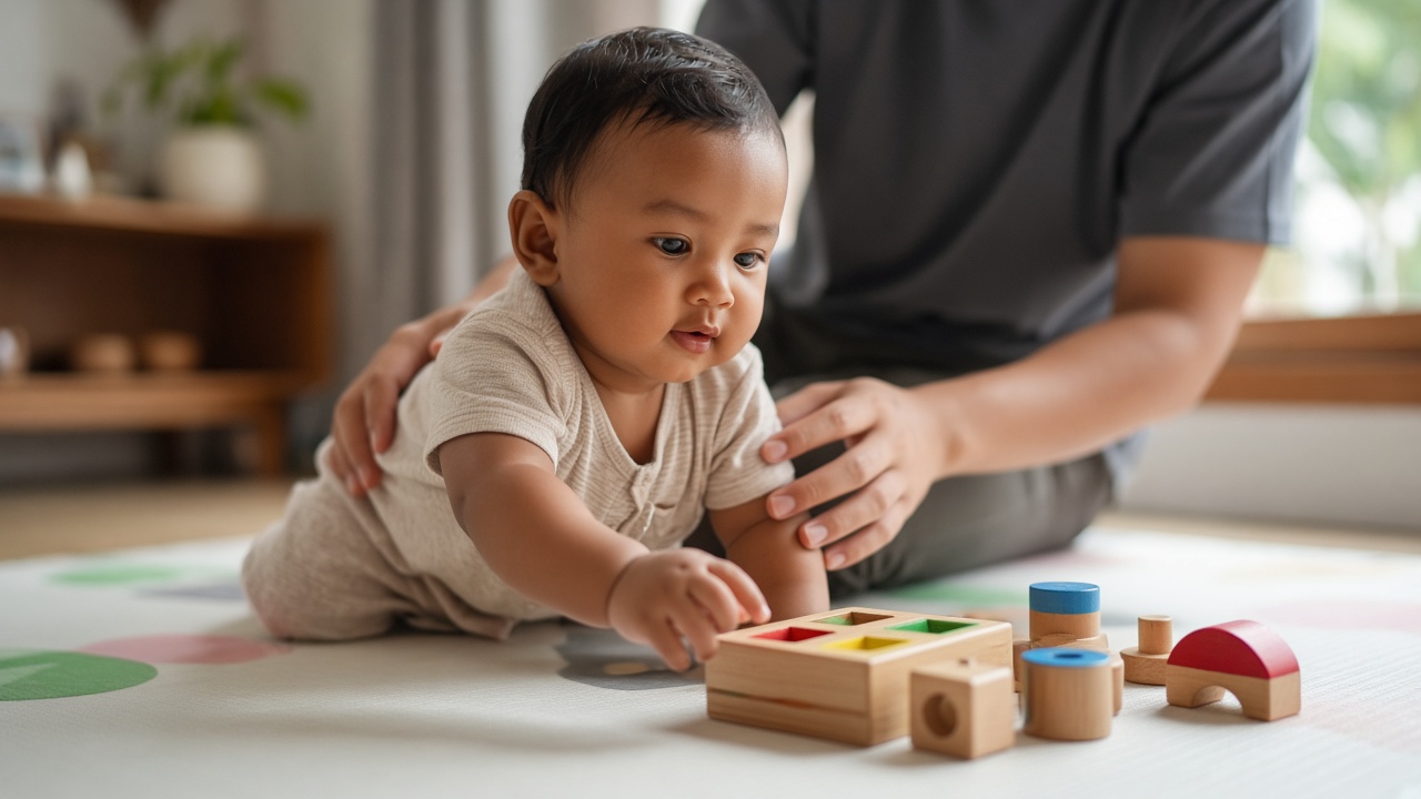 Bayi Indonesia belajar duduk dan bermain di rumah