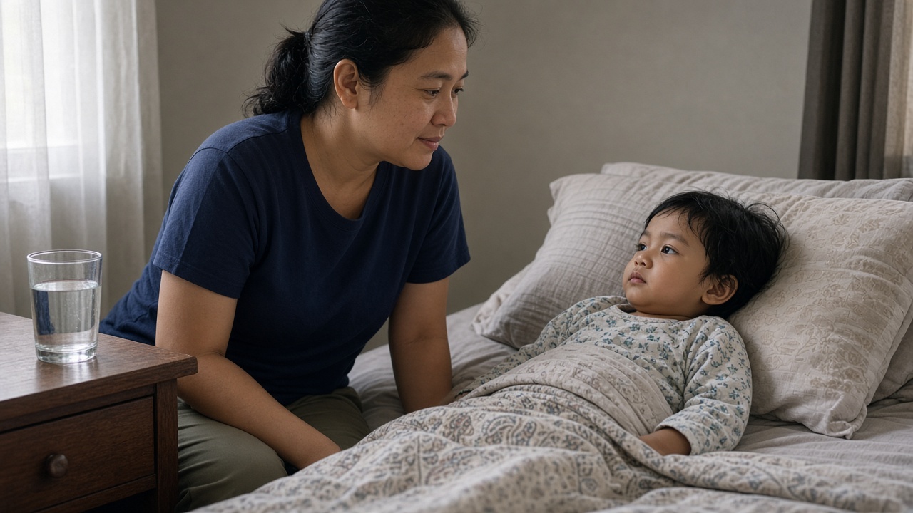 Anak beristirahat di tempat tidur setelah kejang demam reda