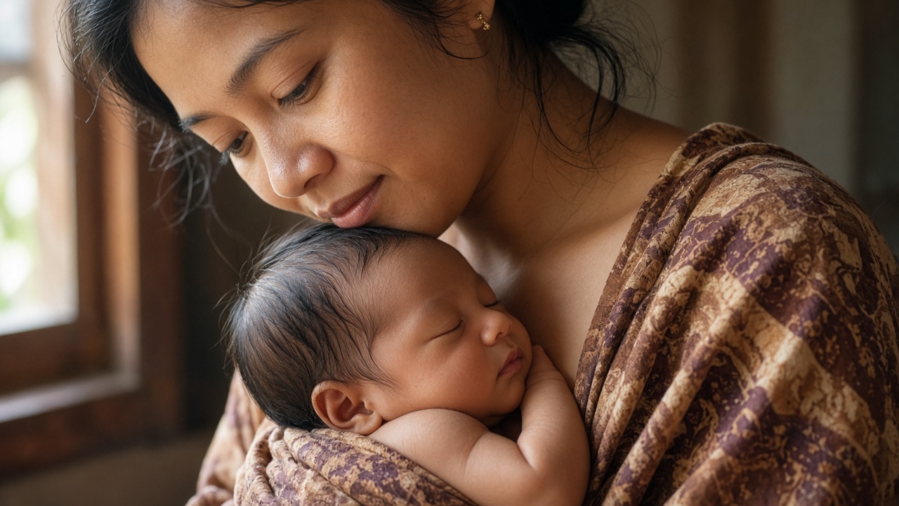 Ibu mendekap bayi dengan tenang setelah menyusui