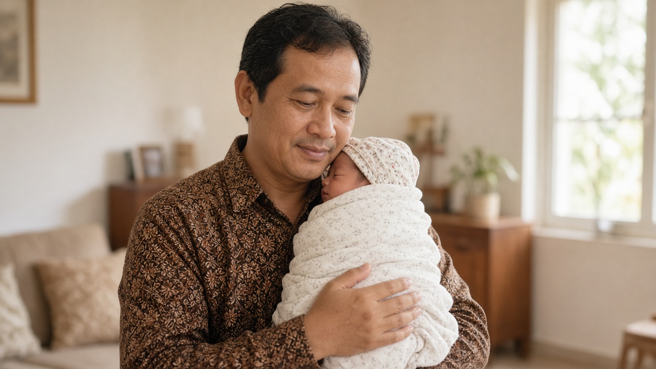 Ayah menepuk punggung bayi setelah menyusu